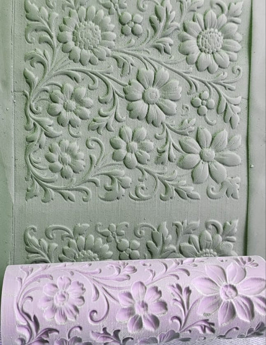Rodillo Patrón Floral Arcilla Polimérica